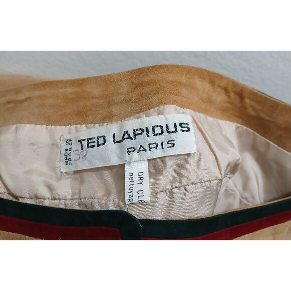 Vintage ted lapidus paris womens small suede leather dress camel Earthtone - Picture 7 of 8